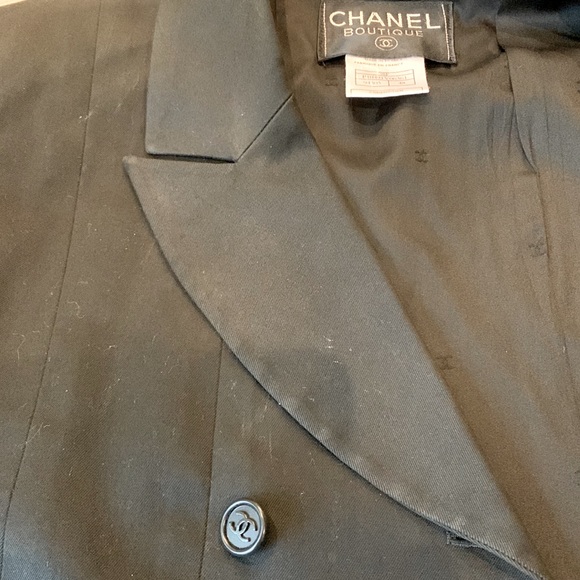 Rare CHANEL Vintage 98P Black Swing A Line Coat Jacket Blazer Stretch Suit 2pc - Picture 3 of 16
